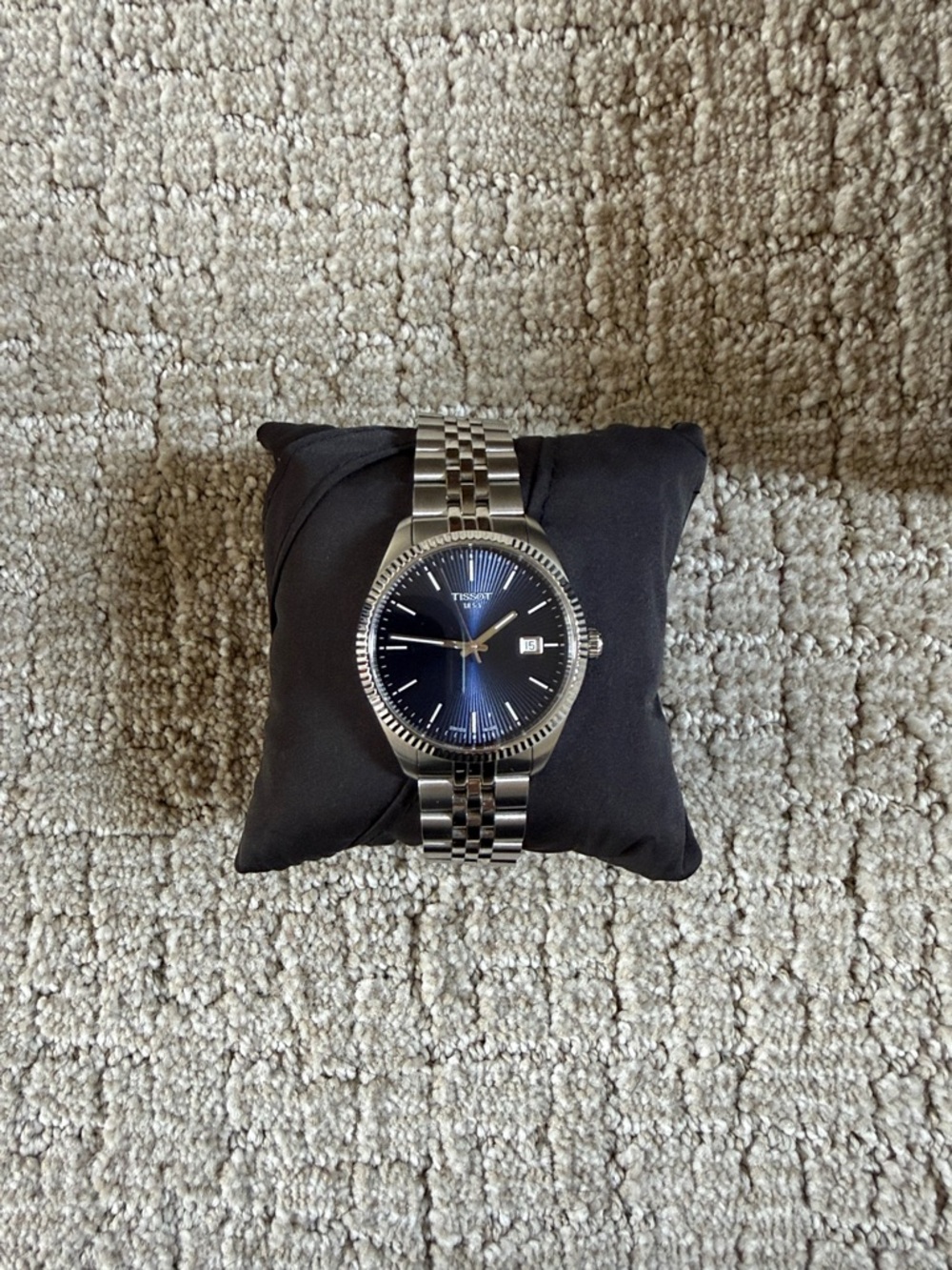 Tissot Silver Watch with Blue Dial and Jubilee Bracelet